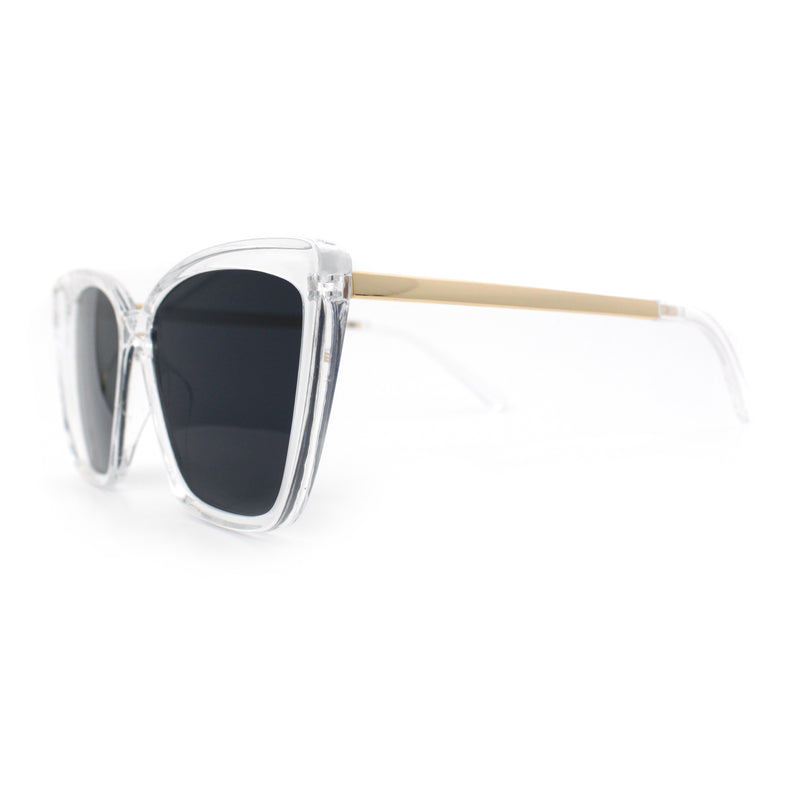 Womens Oversized Cat Eye Chic Metal Arm Plastic Sunglasses