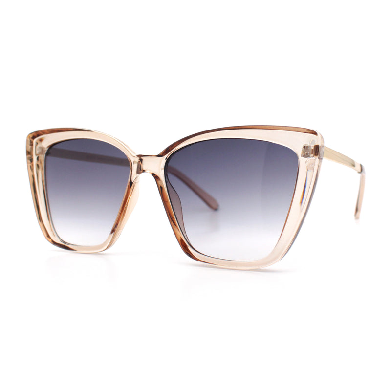 Womens Oversized Cat Eye Chic Metal Arm Plastic Sunglasses