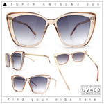 Womens Oversized Cat Eye Chic Metal Arm Plastic Sunglasses