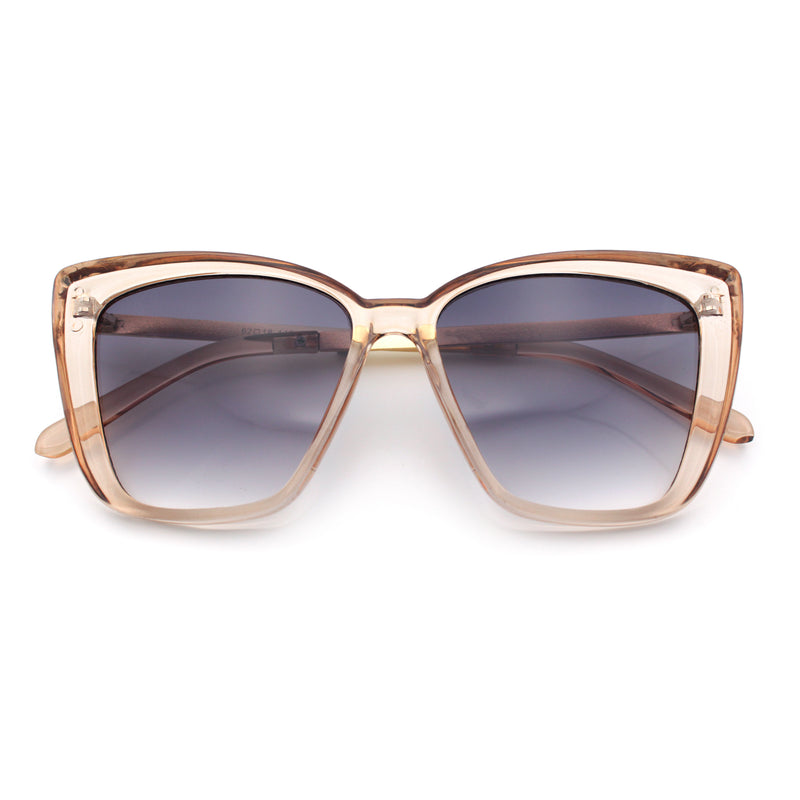 Womens Oversized Cat Eye Chic Metal Arm Plastic Sunglasses