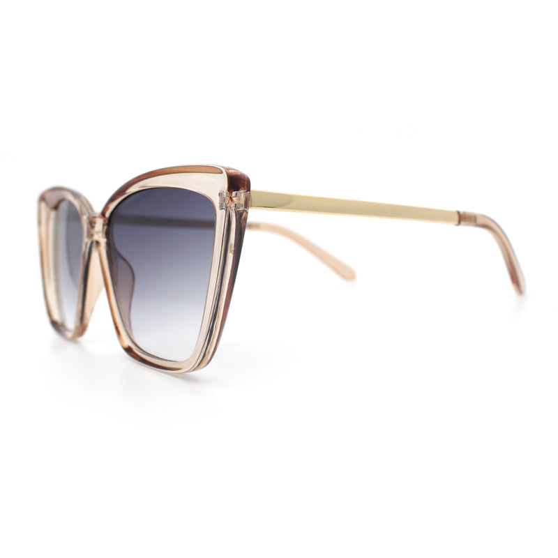 Womens Oversized Cat Eye Chic Metal Arm Plastic Sunglasses