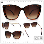 Womens Oversized Cat Eye Chic Metal Arm Plastic Sunglasses