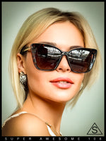 Womens Oversized Cat Eye Chic Metal Arm Plastic Sunglasses