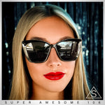 Womens Oversized Cat Eye Chic Metal Arm Plastic Sunglasses