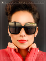 Womens Oversize Square Minimal Chic Mod Inset Lens Sunglasses
