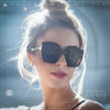 Womens Oversize Square Minimal Chic Mod Inset Lens Sunglasses