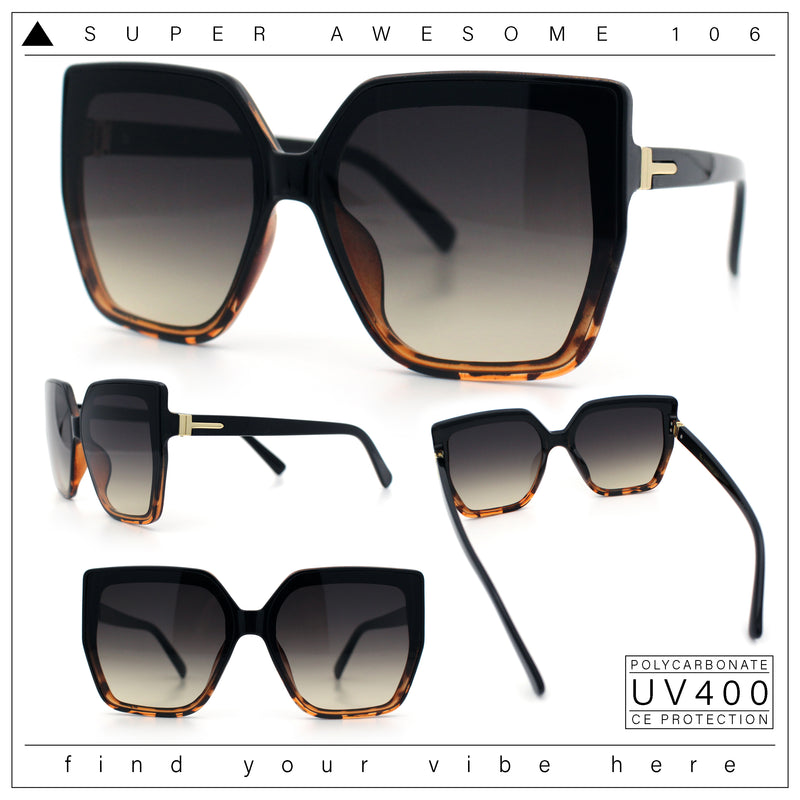 Womens Oversize Square Minimal Chic Mod Inset Lens Sunglasses