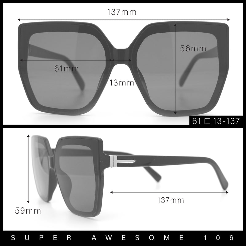 Womens Oversize Square Minimal Chic Mod Inset Lens Sunglasses