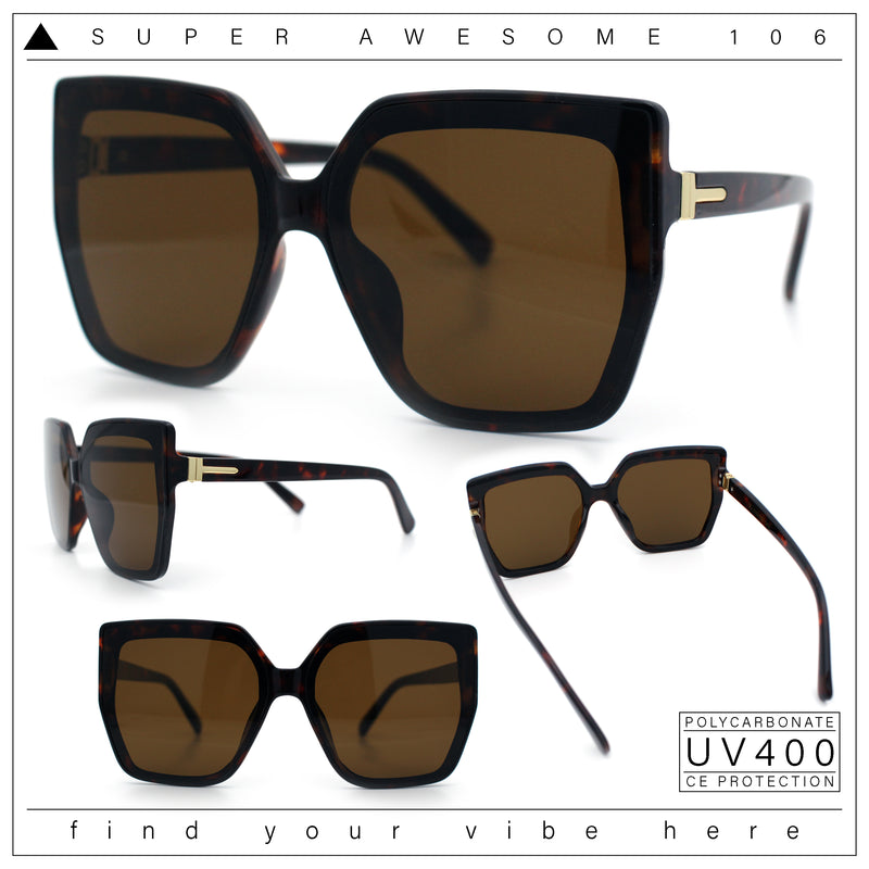 Womens Oversize Square Minimal Chic Mod Inset Lens Sunglasses