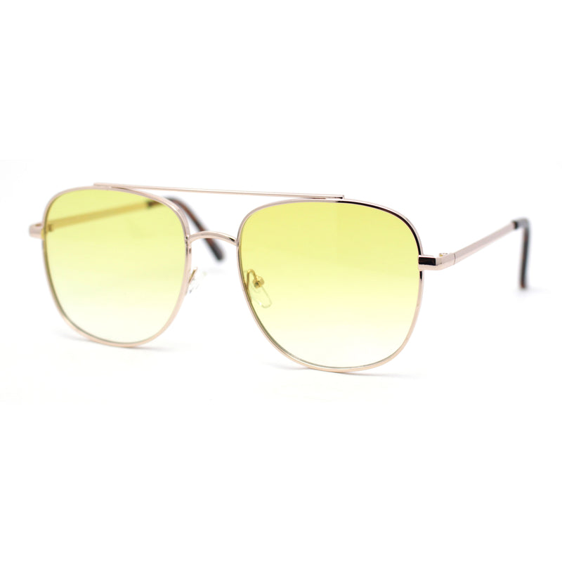 Double Bridge Rectangular Officer Color Gradient Metal Sunglasses