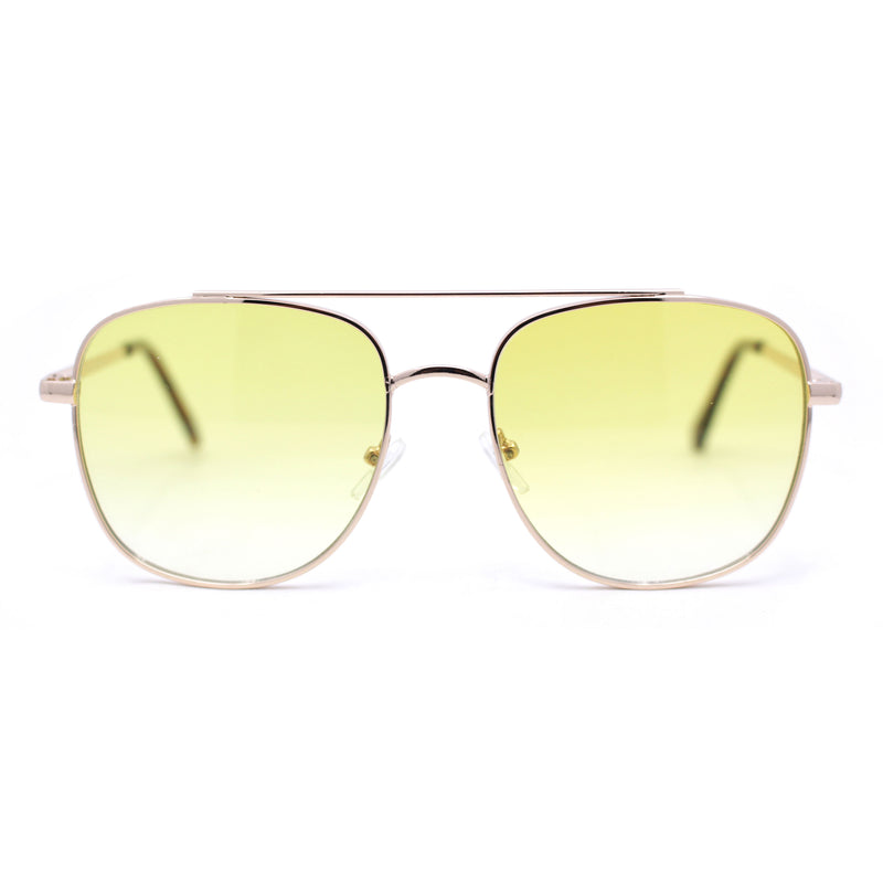 Double Bridge Rectangular Officer Color Gradient Metal Sunglasses