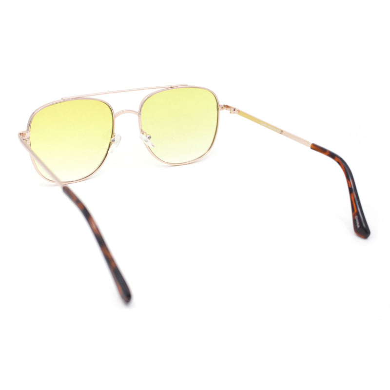 Double Bridge Rectangular Officer Color Gradient Metal Sunglasses