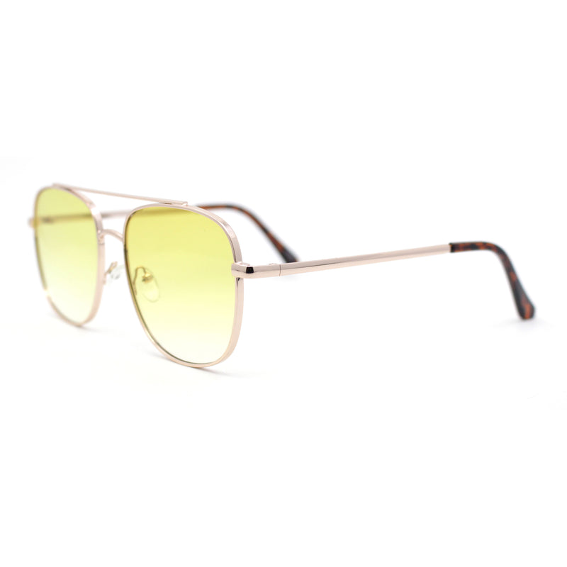 Double Bridge Rectangular Officer Color Gradient Metal Sunglasses