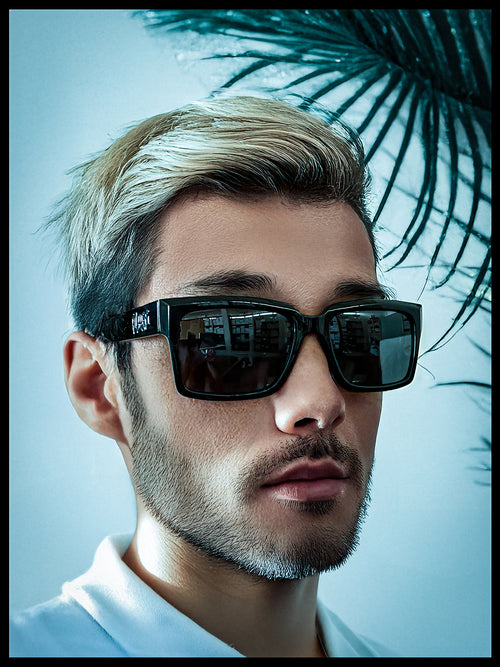 Locs Classy Rectangle Horn Rim All Black Gangster Shade Sunglasses