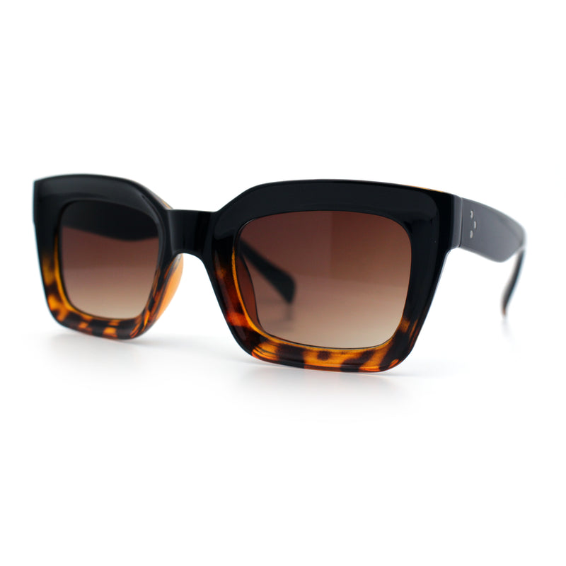 Womens Luxury Beveled Thick Horn Rim Rectangle Fashion Sunglasses