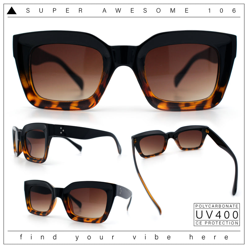 Womens Luxury Beveled Thick Horn Rim Rectangle Fashion Sunglasses