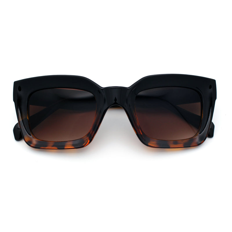 Womens Luxury Beveled Thick Horn Rim Rectangle Fashion Sunglasses