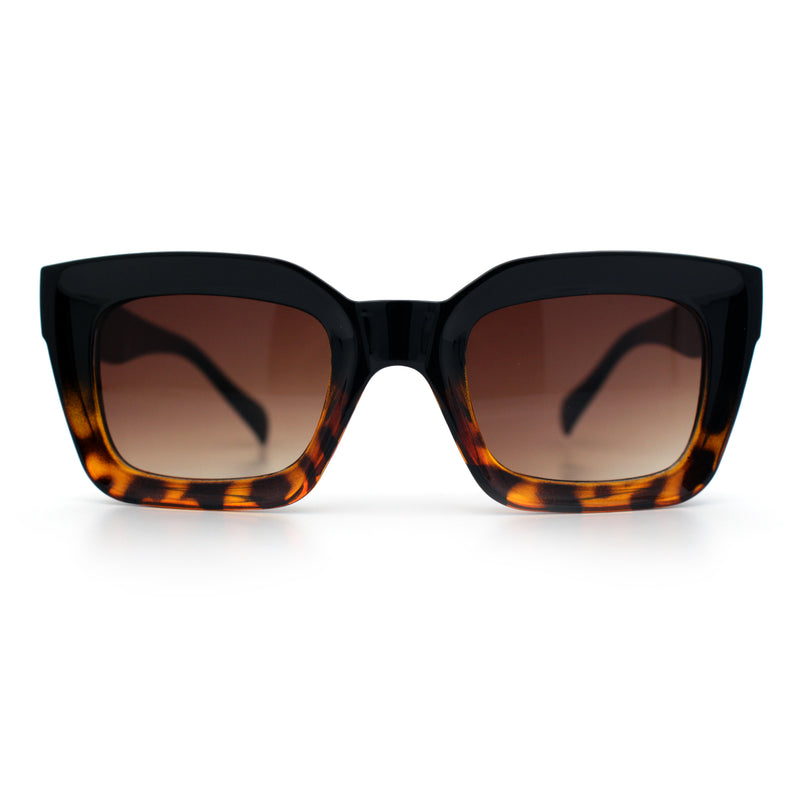 Womens Luxury Beveled Thick Horn Rim Rectangle Fashion Sunglasses