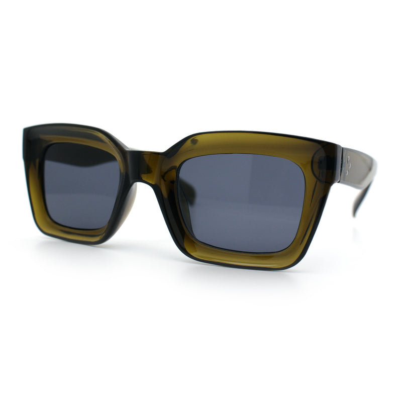 Womens Luxury Beveled Thick Horn Rim Rectangle Fashion Sunglasses
