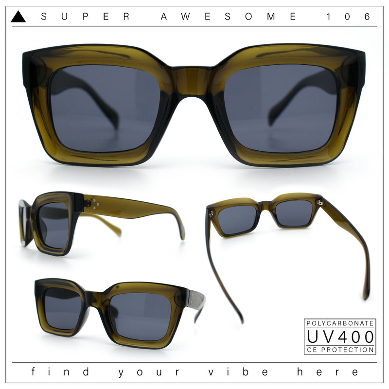 Womens Luxury Beveled Thick Horn Rim Rectangle Fashion Sunglasses