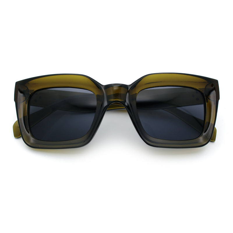 Womens Luxury Beveled Thick Horn Rim Rectangle Fashion Sunglasses