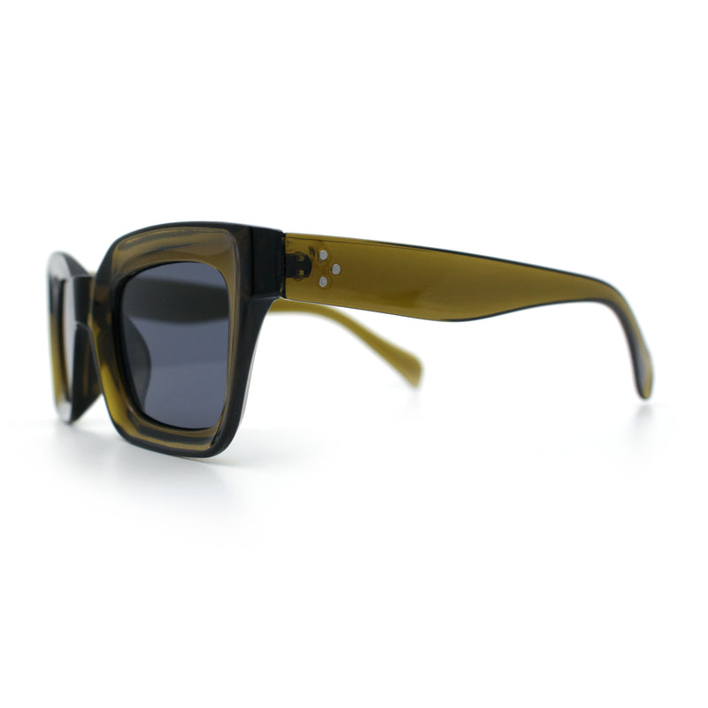 Womens Luxury Beveled Thick Horn Rim Rectangle Fashion Sunglasses