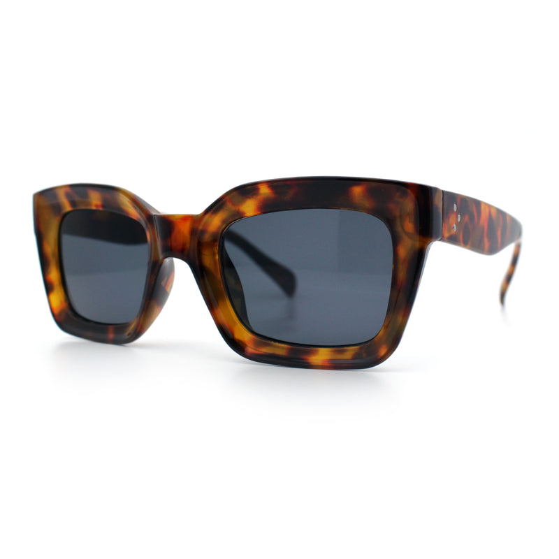 Womens Luxury Beveled Thick Horn Rim Rectangle Fashion Sunglasses