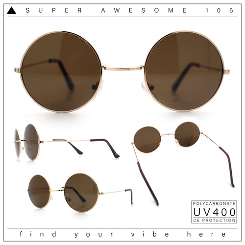 Kids Size Retro Iconic Hippie Round Circle Lens Metal Rim Sunglasses