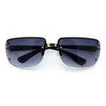Womens Rhinestone Jewel Rimless Rectangle Designer Fashion Sunglasses