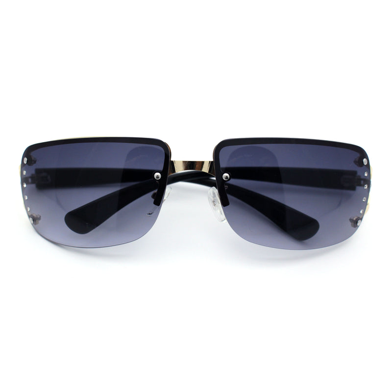 Womens Rhinestone Jewel Rimless Rectangle Designer Fashion Sunglasses