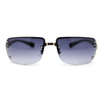 Womens Rhinestone Jewel Rimless Rectangle Designer Fashion Sunglasses