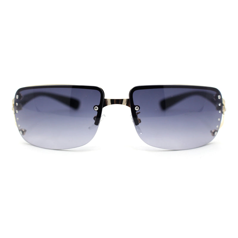 Womens Rhinestone Jewel Rimless Rectangle Designer Fashion Sunglasses