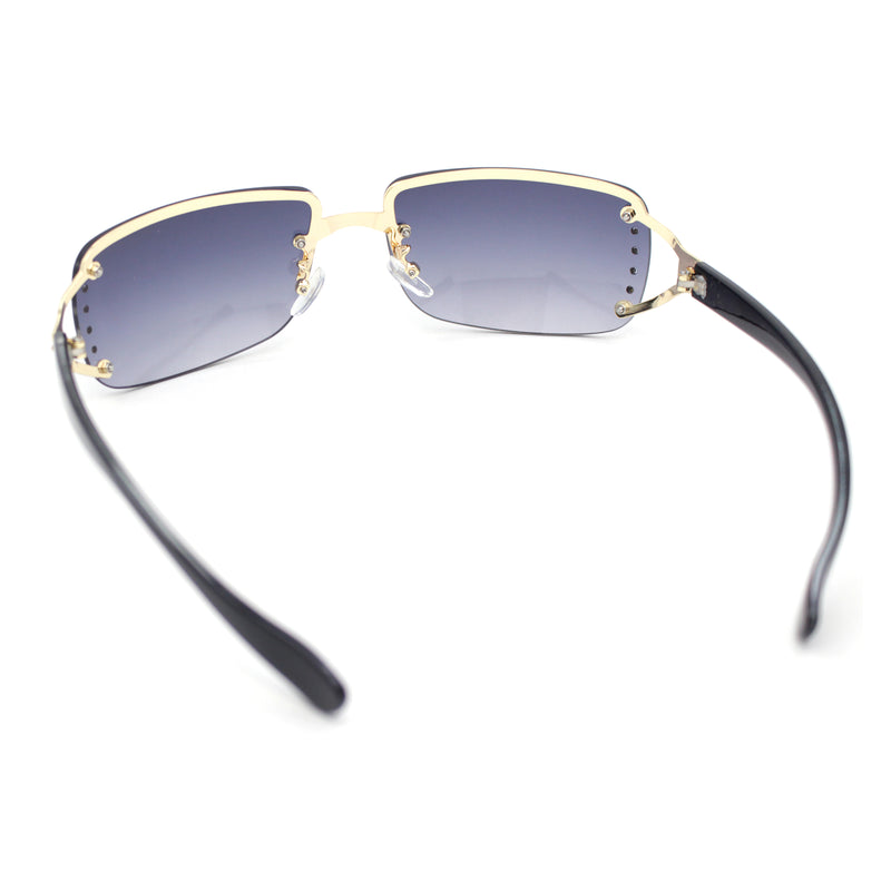 Womens Rhinestone Jewel Rimless Rectangle Designer Fashion Sunglasses