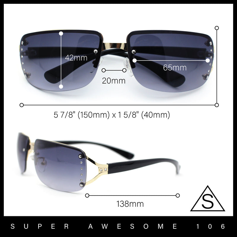 Womens Rhinestone Jewel Rimless Rectangle Designer Fashion Sunglasses