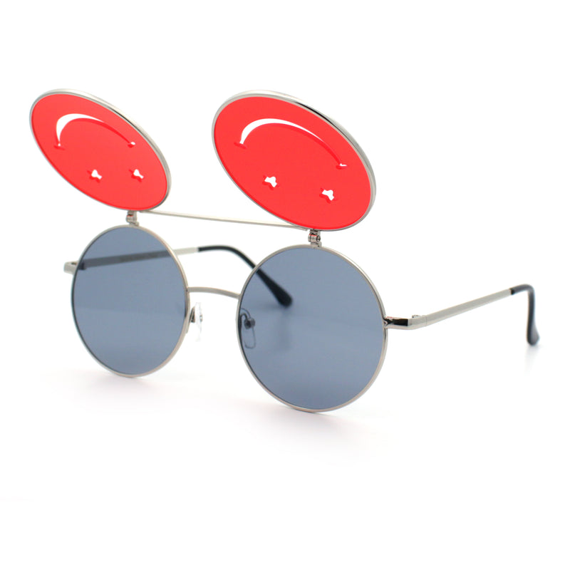 Retro Smiley Face Double Flip Up Round Circle Lens Hippie Sunglasses
