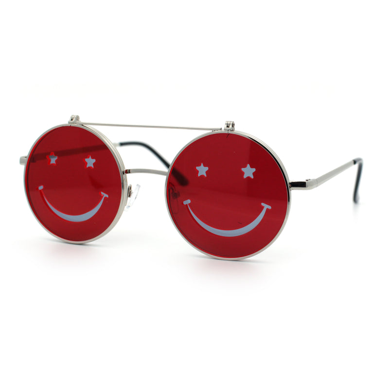 Retro Smiley Face Double Flip Up Round Circle Lens Hippie Sunglasses