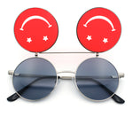 Retro Smiley Face Double Flip Up Round Circle Lens Hippie Sunglasses