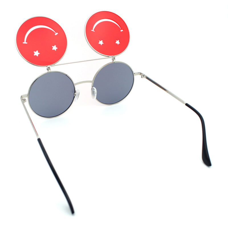 Retro Smiley Face Double Flip Up Round Circle Lens Hippie Sunglasses