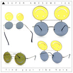 Retro Smiley Face Double Flip Up Round Circle Lens Hippie Sunglasses