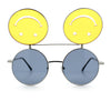 Retro Smiley Face Double Flip Up Round Circle Lens Hippie Sunglasses