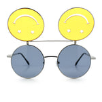 Retro Smiley Face Double Flip Up Round Circle Lens Hippie Sunglasses