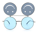 Retro Smiley Face Double Flip Up Round Circle Lens Hippie Sunglasses