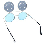 Retro Smiley Face Double Flip Up Round Circle Lens Hippie Sunglasses