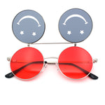Retro Smiley Face Double Flip Up Round Circle Lens Hippie Sunglasses