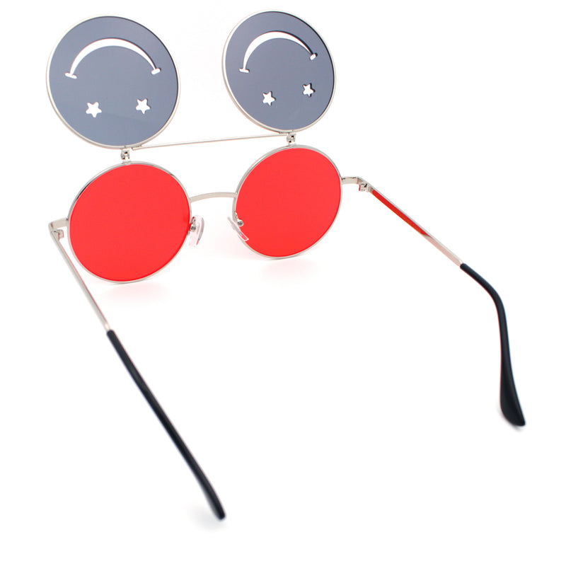 Retro Smiley Face Double Flip Up Round Circle Lens Hippie Sunglasses