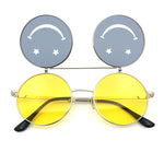 Retro Smiley Face Double Flip Up Round Circle Lens Hippie Sunglasses