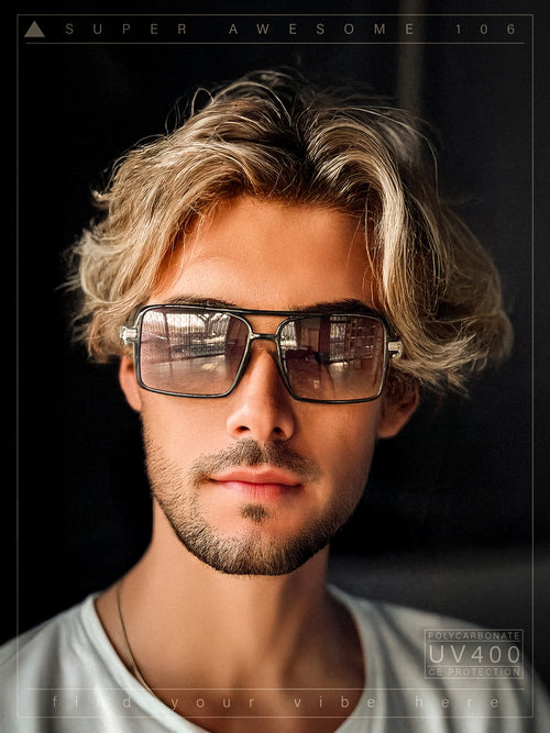 Mens Gentlemanly Rectangle Flat Top Double Bridge Mob Metal Arm Sunglasses