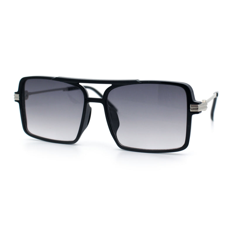 Mens Gentlemanly Rectangle Flat Top Double Bridge Mob Metal Arm Sunglasses