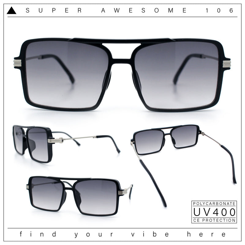 Mens Gentlemanly Rectangle Flat Top Double Bridge Mob Metal Arm Sunglasses