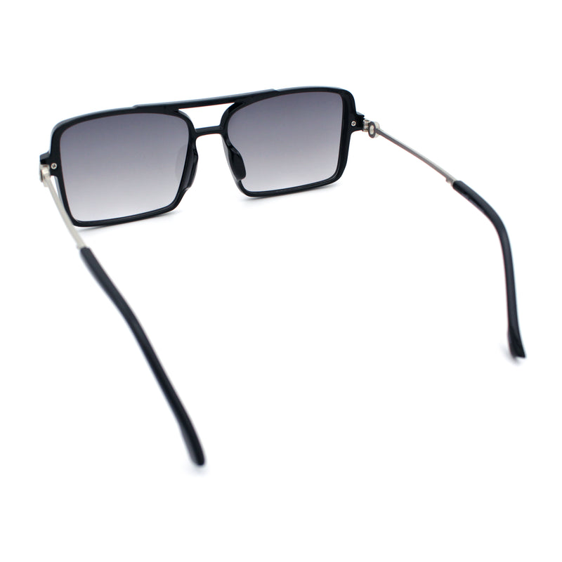 Mens Gentlemanly Rectangle Flat Top Double Bridge Mob Metal Arm Sunglasses